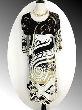 ETRO Milano Knit Shift Abstract Baroque Print Dress Sz 44 (8)